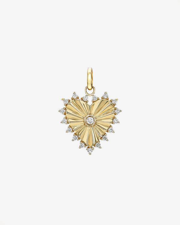 Dije de corazón acanalado chico con diamantes en oro de 14K, foto 1