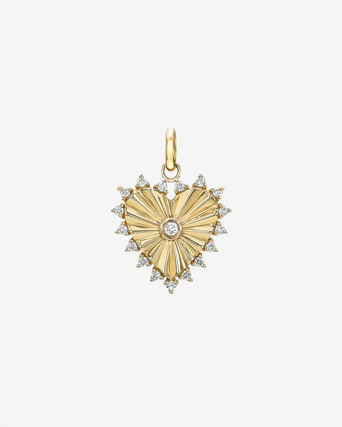 Dije de corazón acanalado chico con diamantes en oro de 14K, foto 1