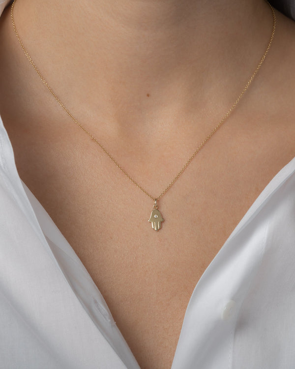 Dije de hamsa con pequeño diamante en oro de 14K, foto 2