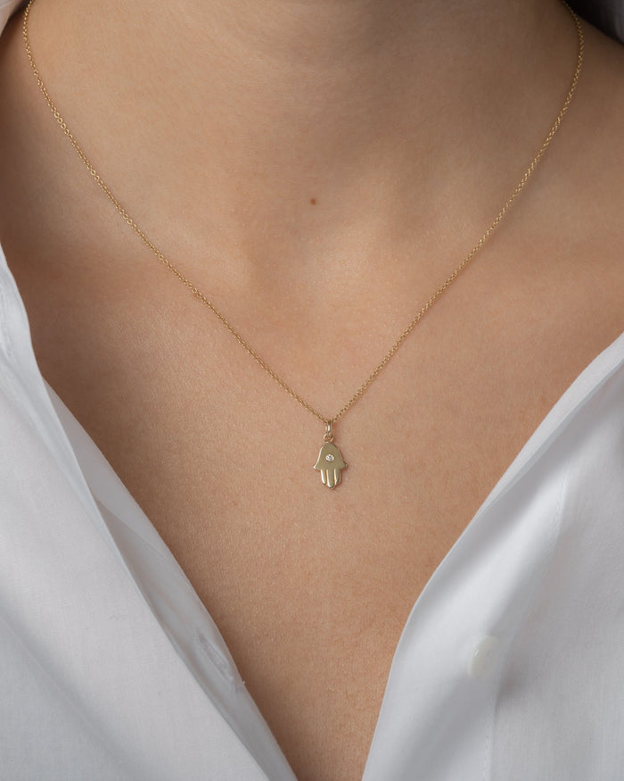 14K Gold Hamsa with Tiny Diamond Pendant, photo 2