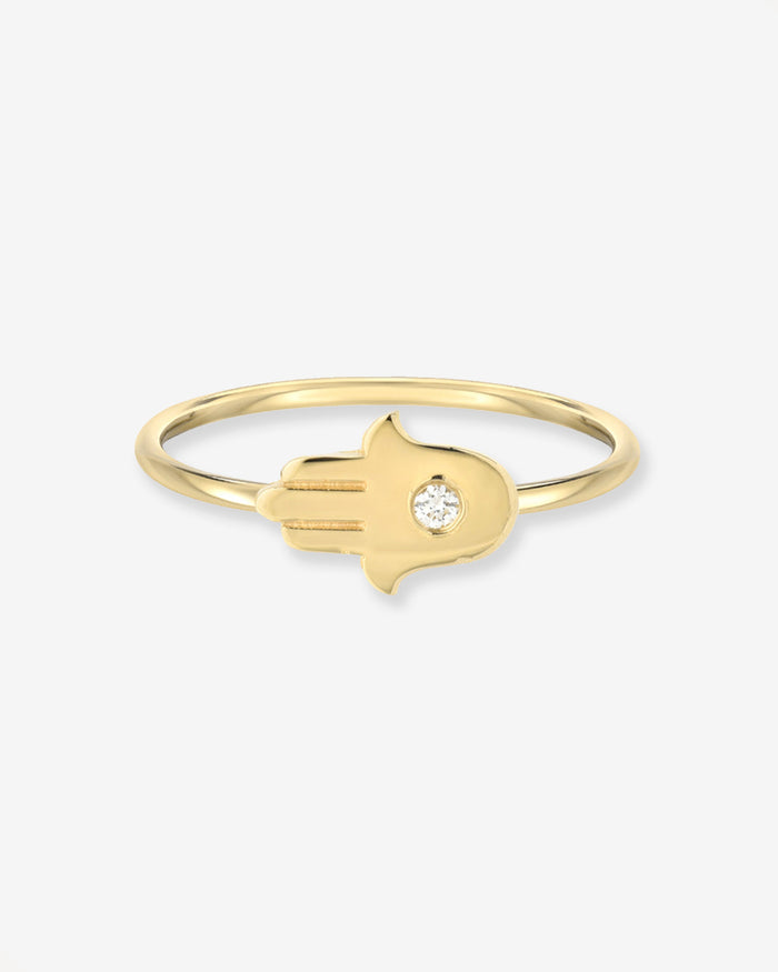 Anillo de hamsa con diamante en oro de 14K, foto 1