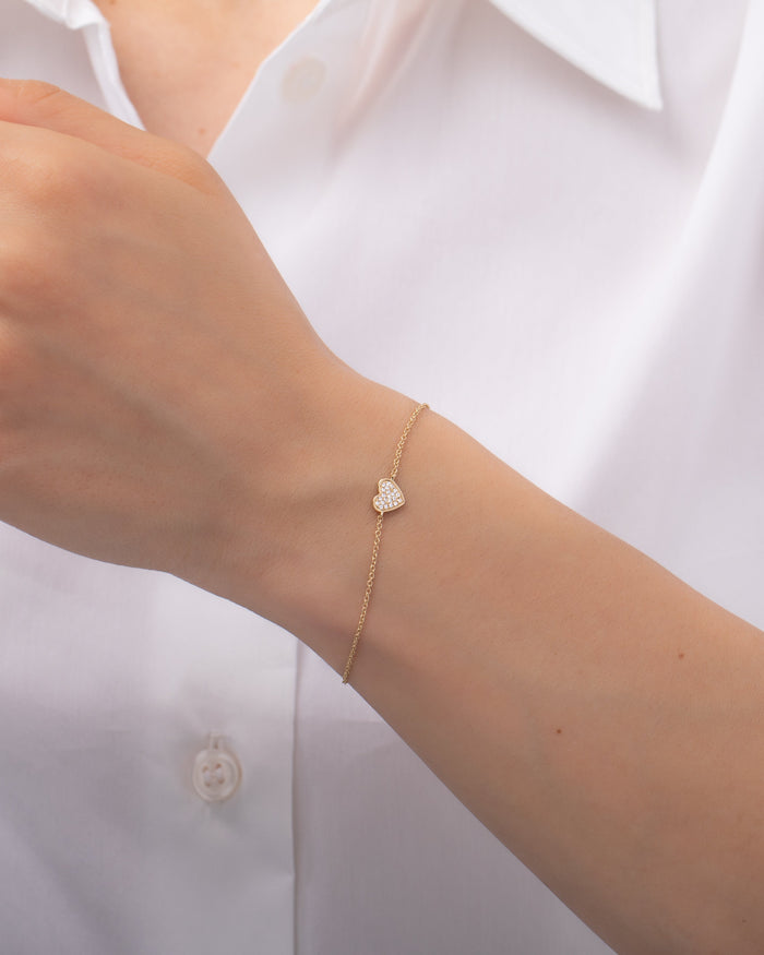 Pulsera de corazón de diamantes pavé en oro de 14K, foto 3