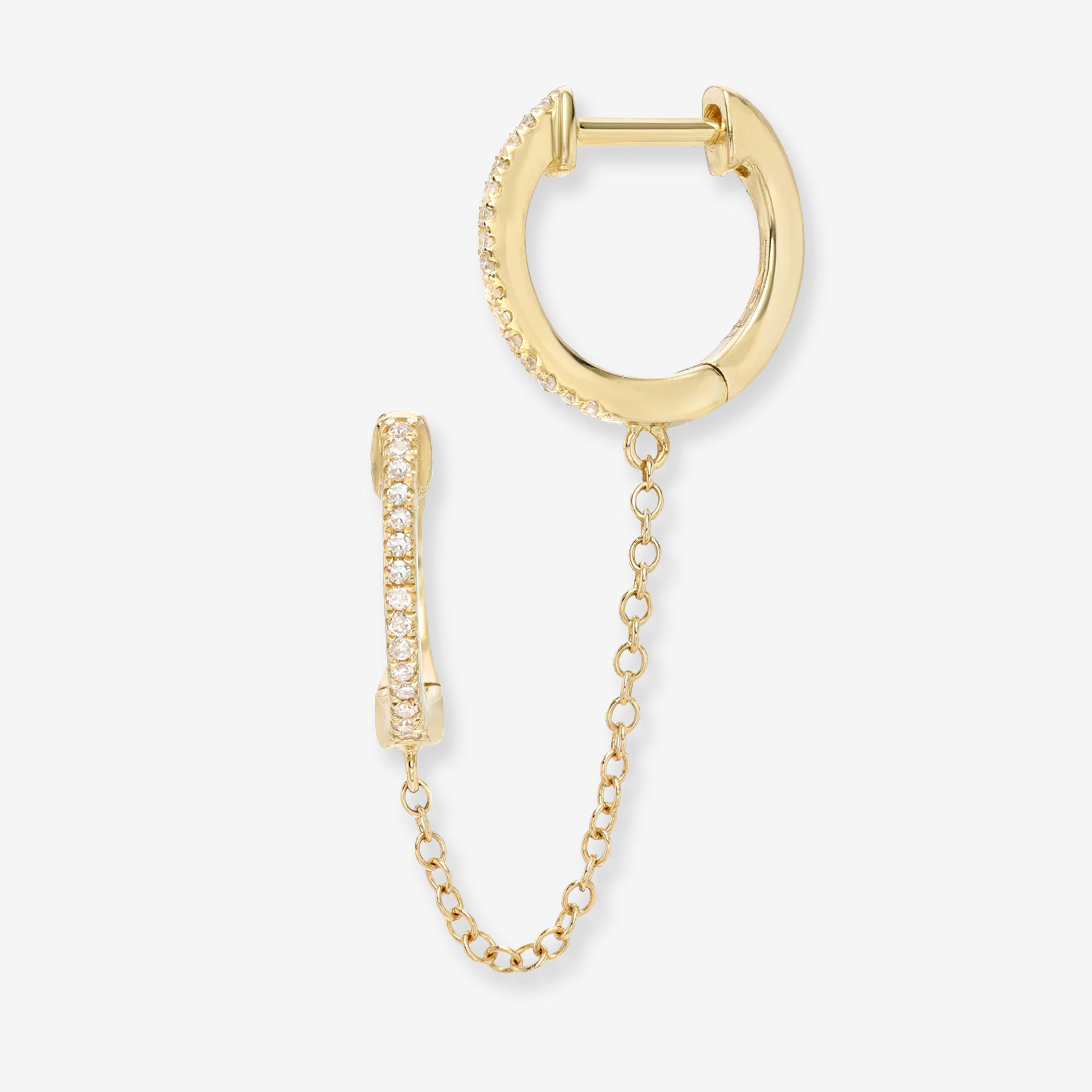 14K Gold Diamond Huggie Chain Earrings, photo 1