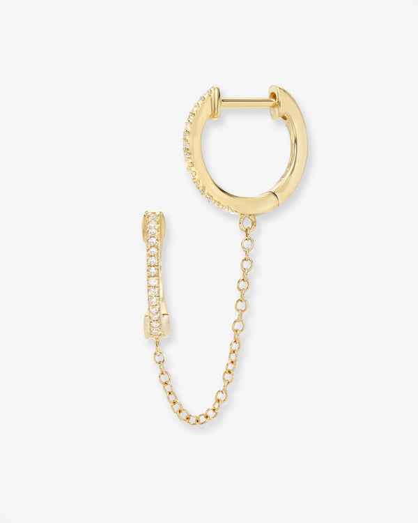 Aretes de aro huggie con diamantes y cadena en oro de 14K, foto 1