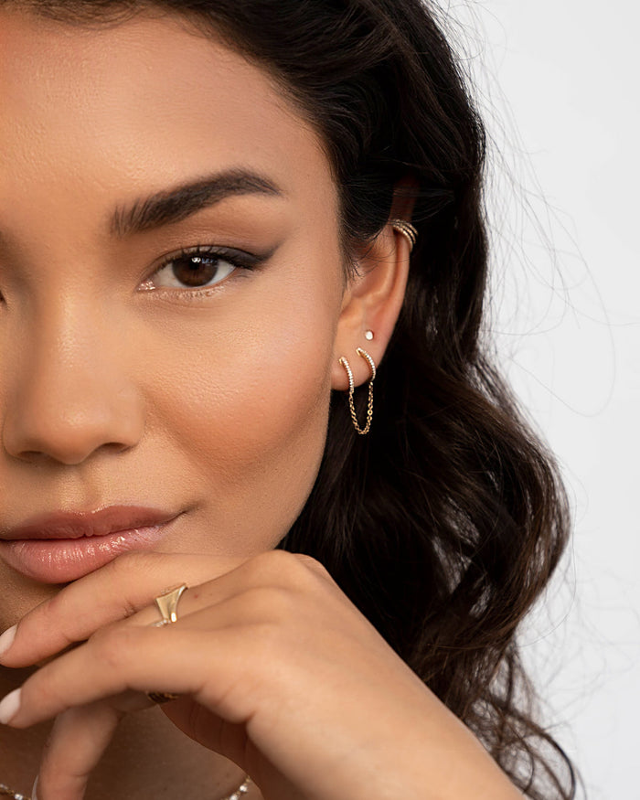 14K Gold Diamond Huggie Chain Earrings, photo 2