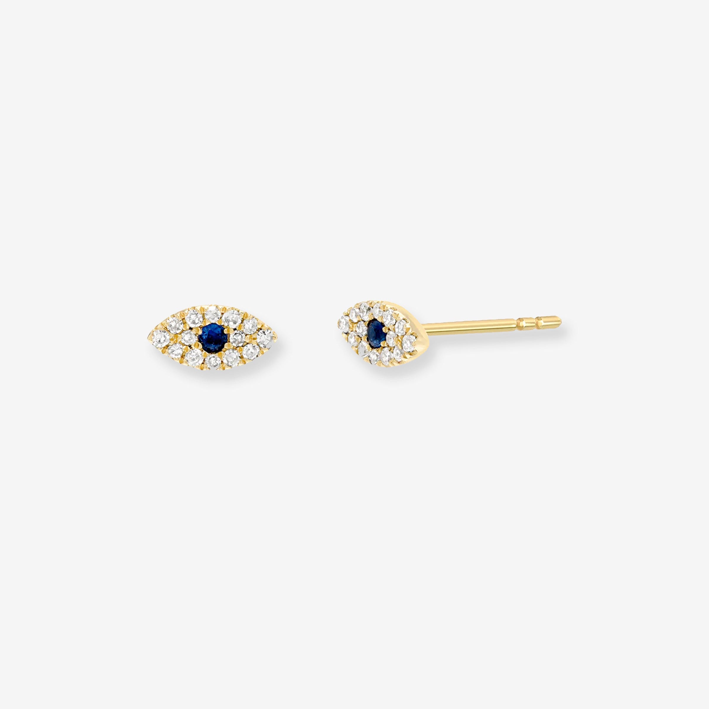 Aretes de botón de ojo turco mini con diamantes en oro de 14K, foto 1