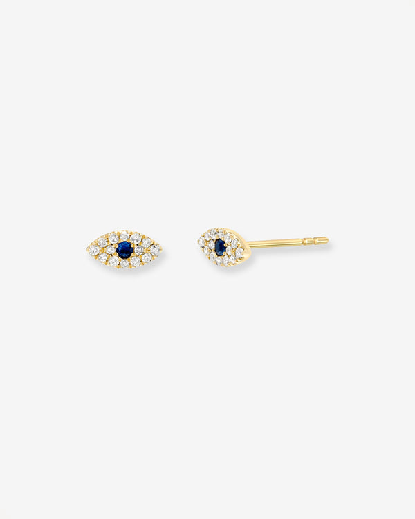 Aretes de botón de ojo turco mini con diamantes en oro de 14K, foto 1