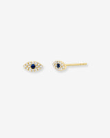 Aretes de botón de ojo turco mini con diamantes en oro de 14K