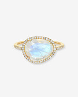 14K Gold Rainbow Moonstone Diamond Halo Ring