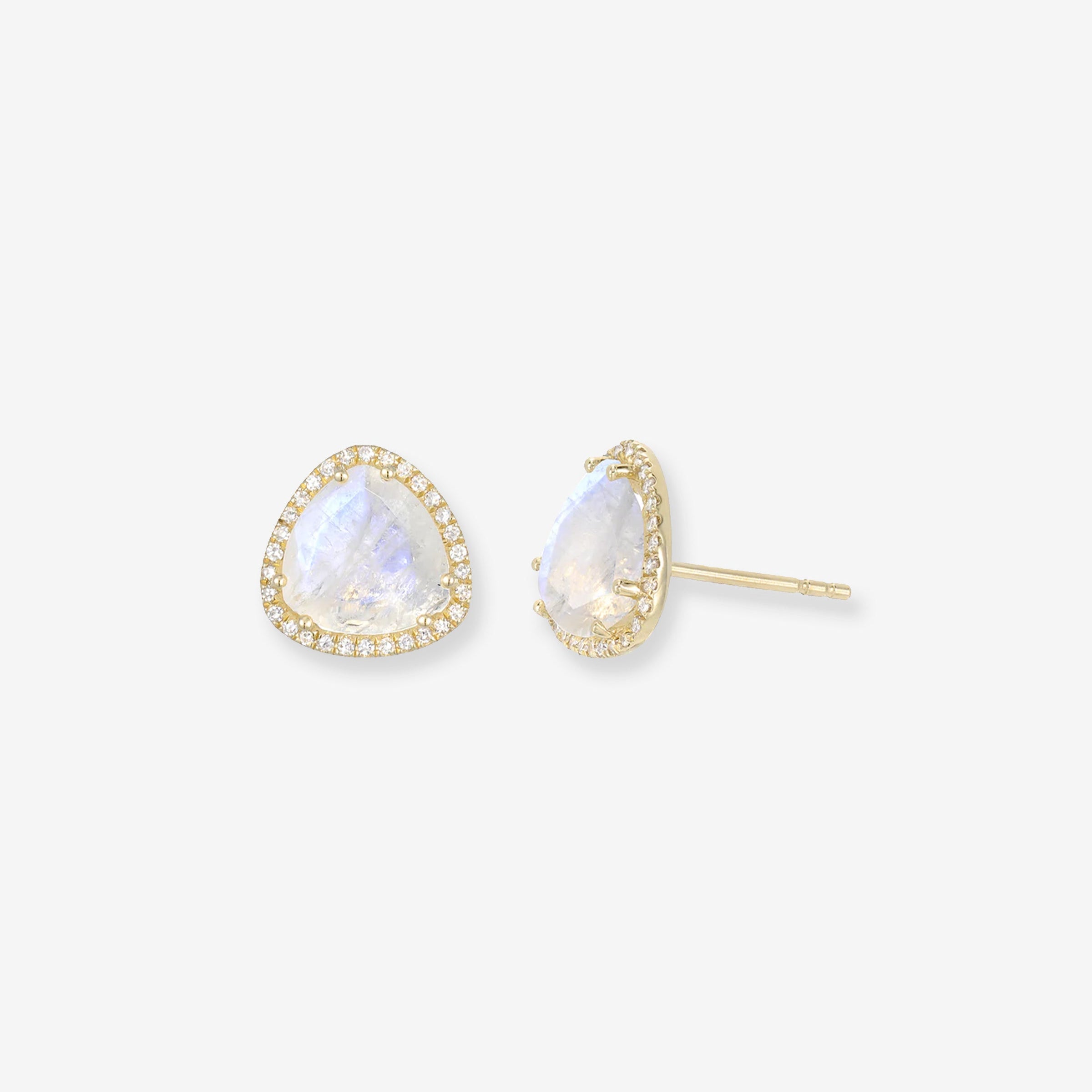 14K Gold Diamond Moonstone Free Form Stud Earrings, photo 1