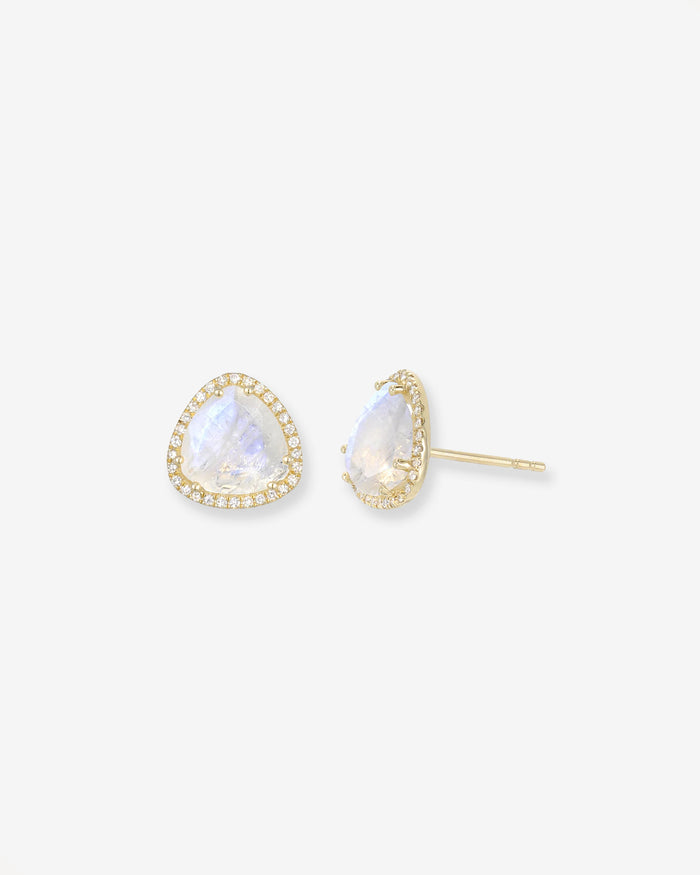 14K Gold Diamond Moonstone Free Form Stud Earrings, photo 1