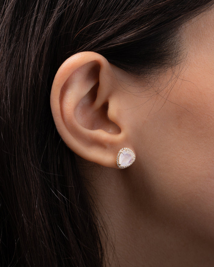 14K Gold Diamond Moonstone Free Form Stud Earrings, photo 3