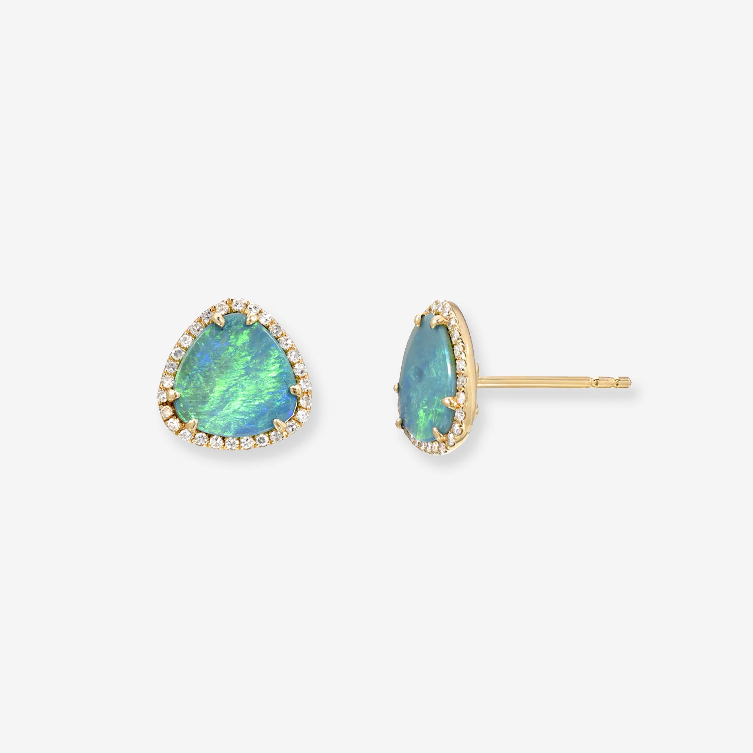 Aretes de botón de ópalo y diamantes en oro de 14K, foto 1