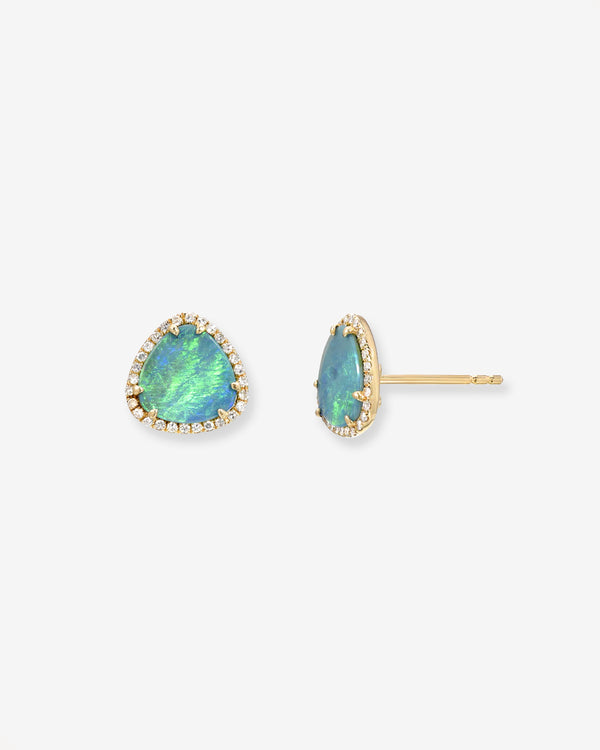 Aretes de botón de ópalo y diamantes en oro de 14K, foto 1
