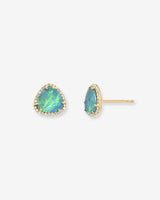 14K Gold Free Form Opal Diamond Stud Earrings