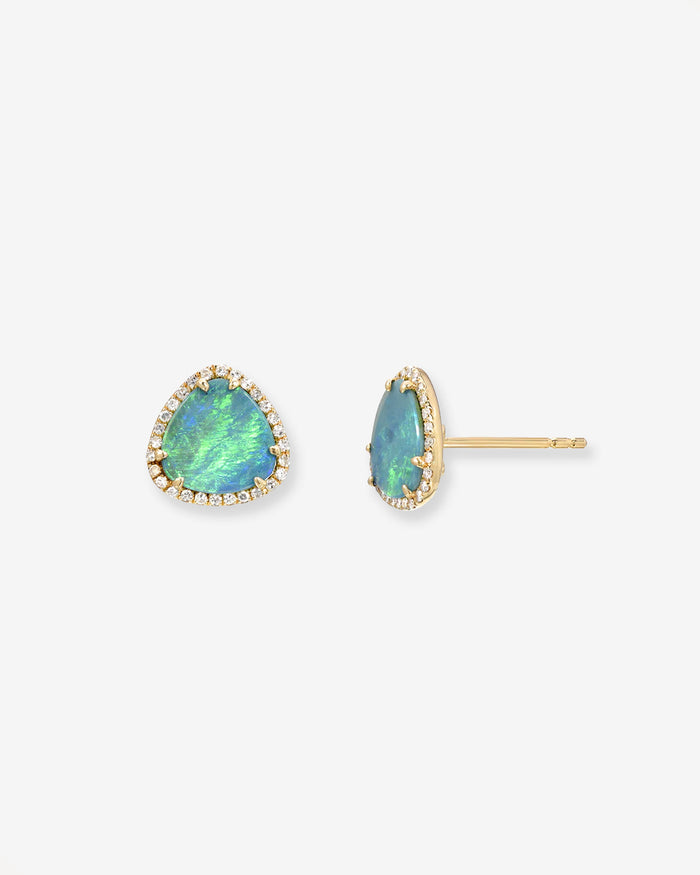 Aretes de botón de ópalo y diamantes en oro de 14K, foto 1