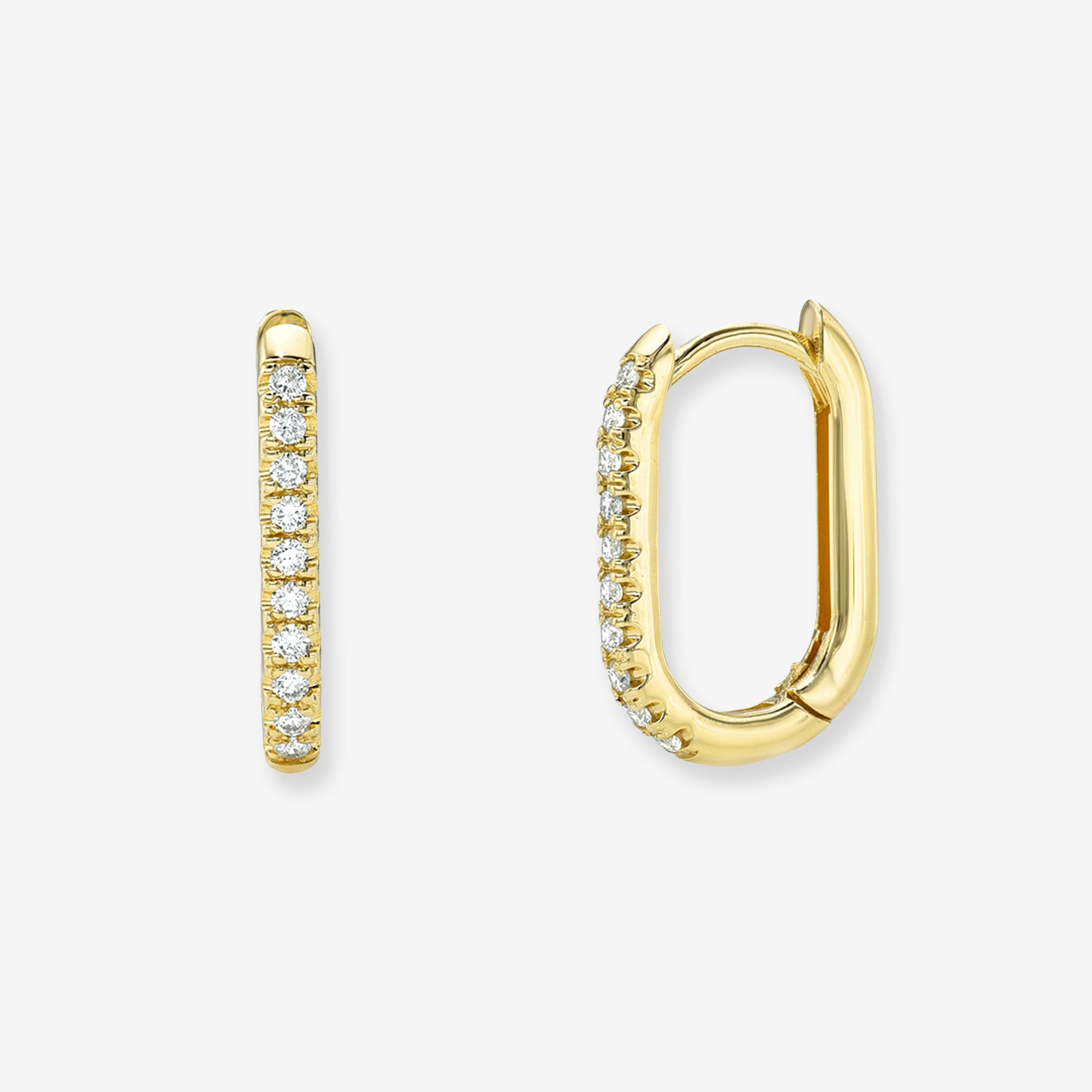 14K Gold Diamond Oval Hoop Earrings, photo 1