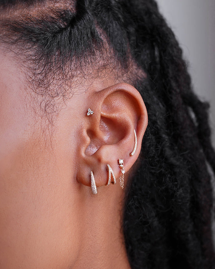 Aretes de botón trío de diamantes en oro de 14K, foto 9