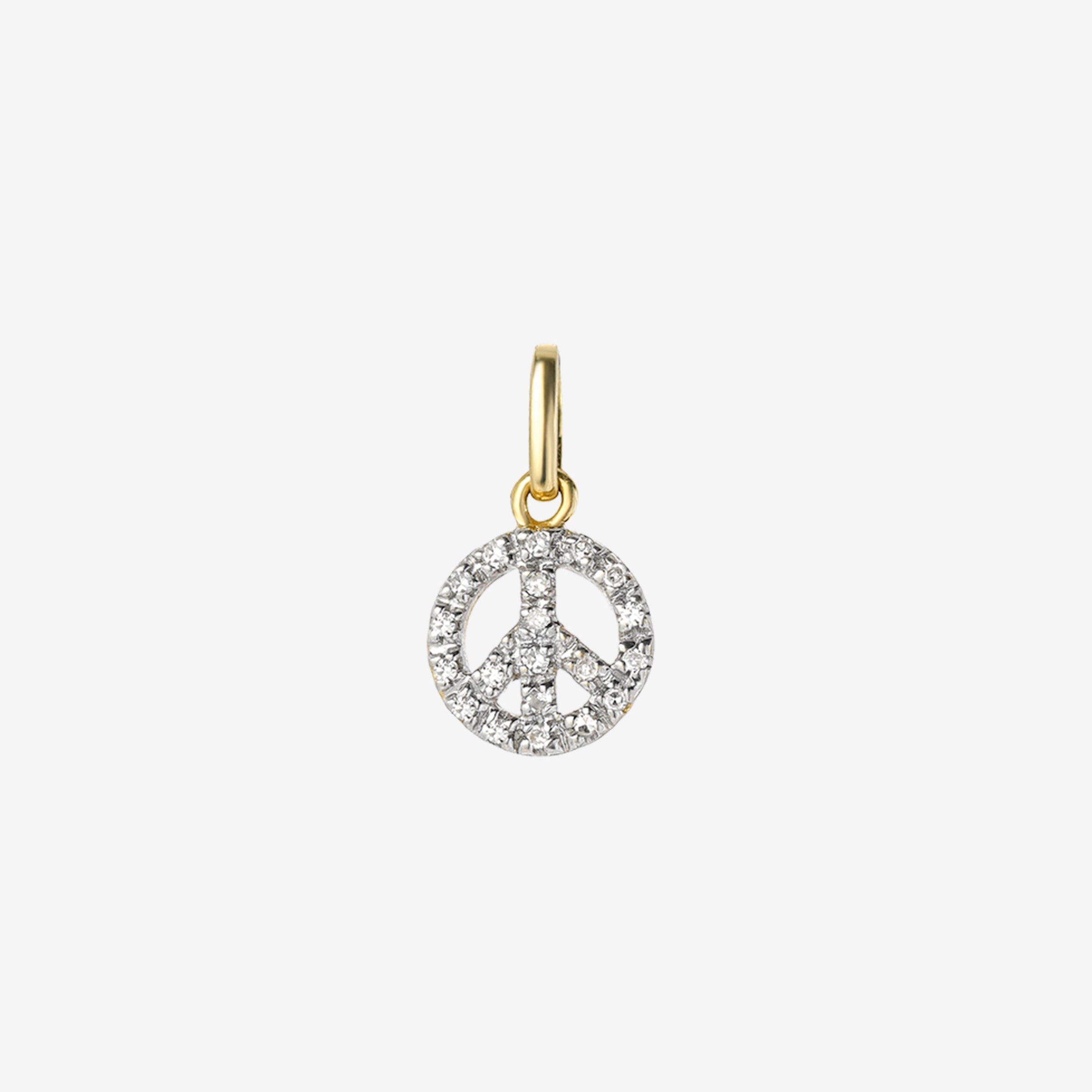 Dije de símbolo de la paz de diamantes en oro de 14K, foto 1