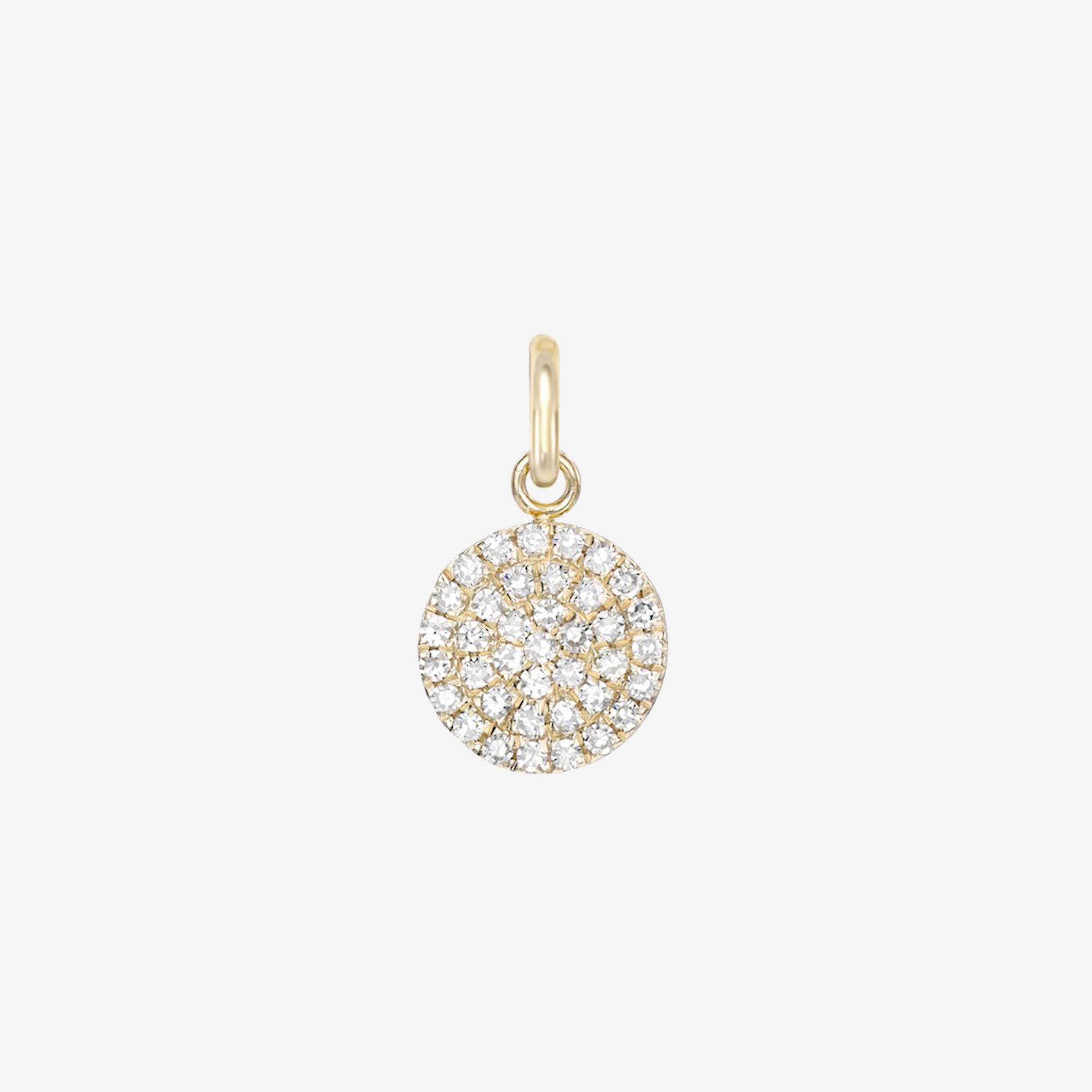 Dije de disco pequeño de diamantes en pavé en oro de 14K, foto 1