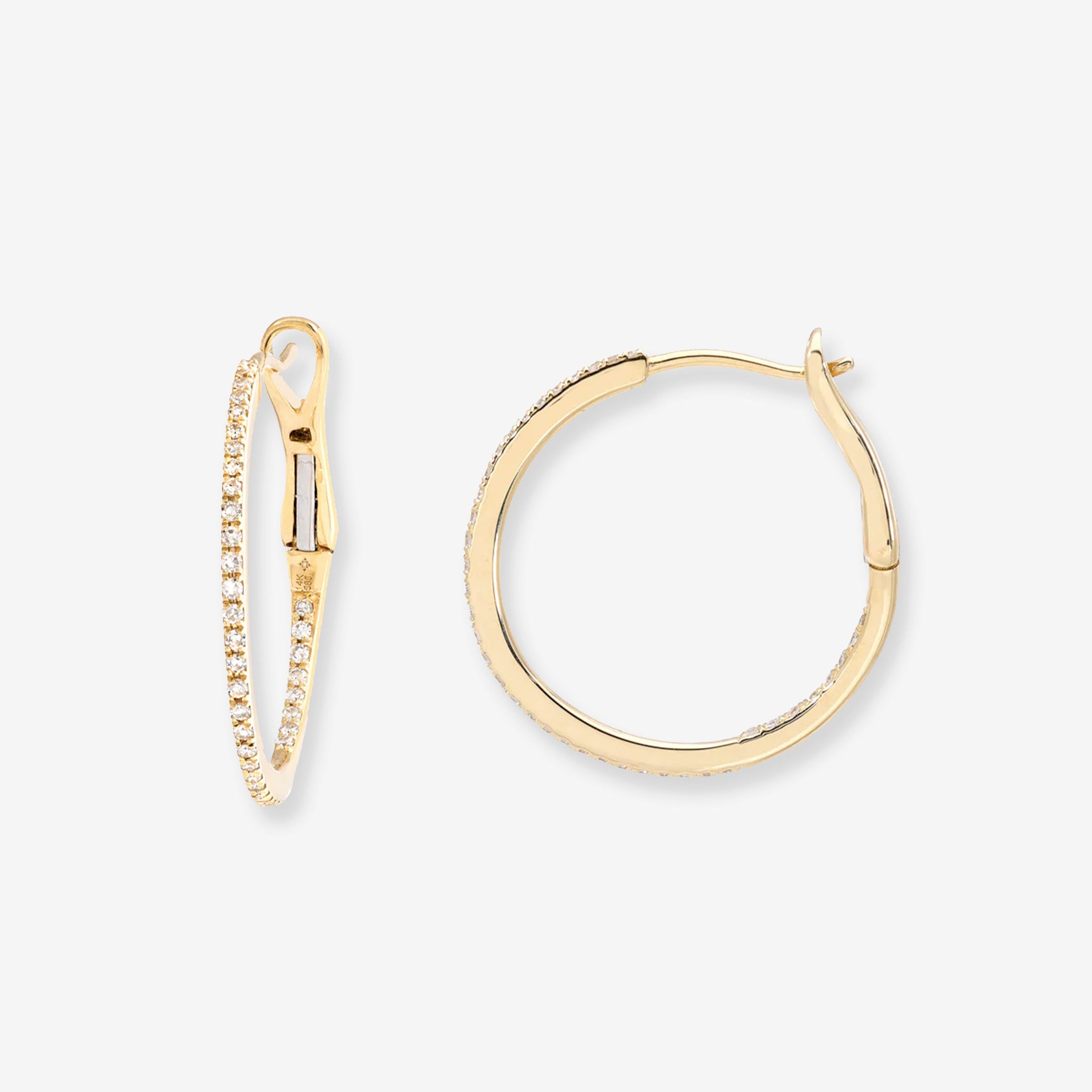 Aretes de aro pequeños con diamantes en oro de 14K, foto 1