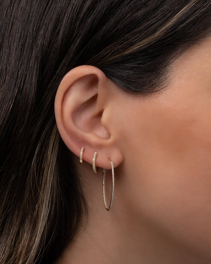 Aretes de aro pequeños con diamantes en oro de 14K, foto 3
