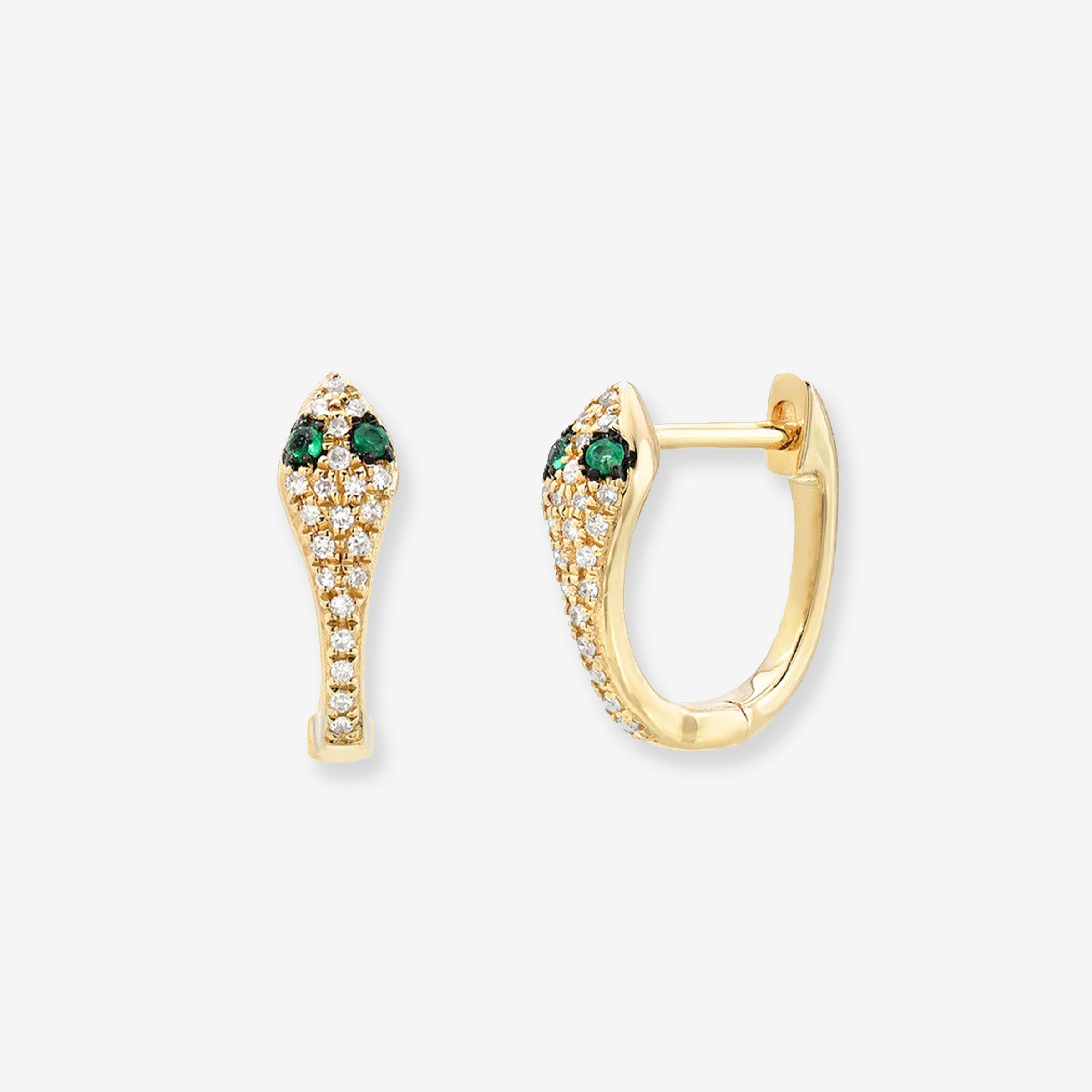 14K Gold Pave Diamond Snake Huggie Earrings, photo 1