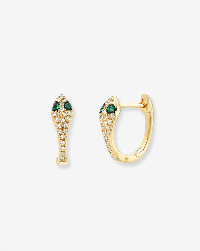 14K Gold Pave Diamond Snake Huggie Earrings, photo 1