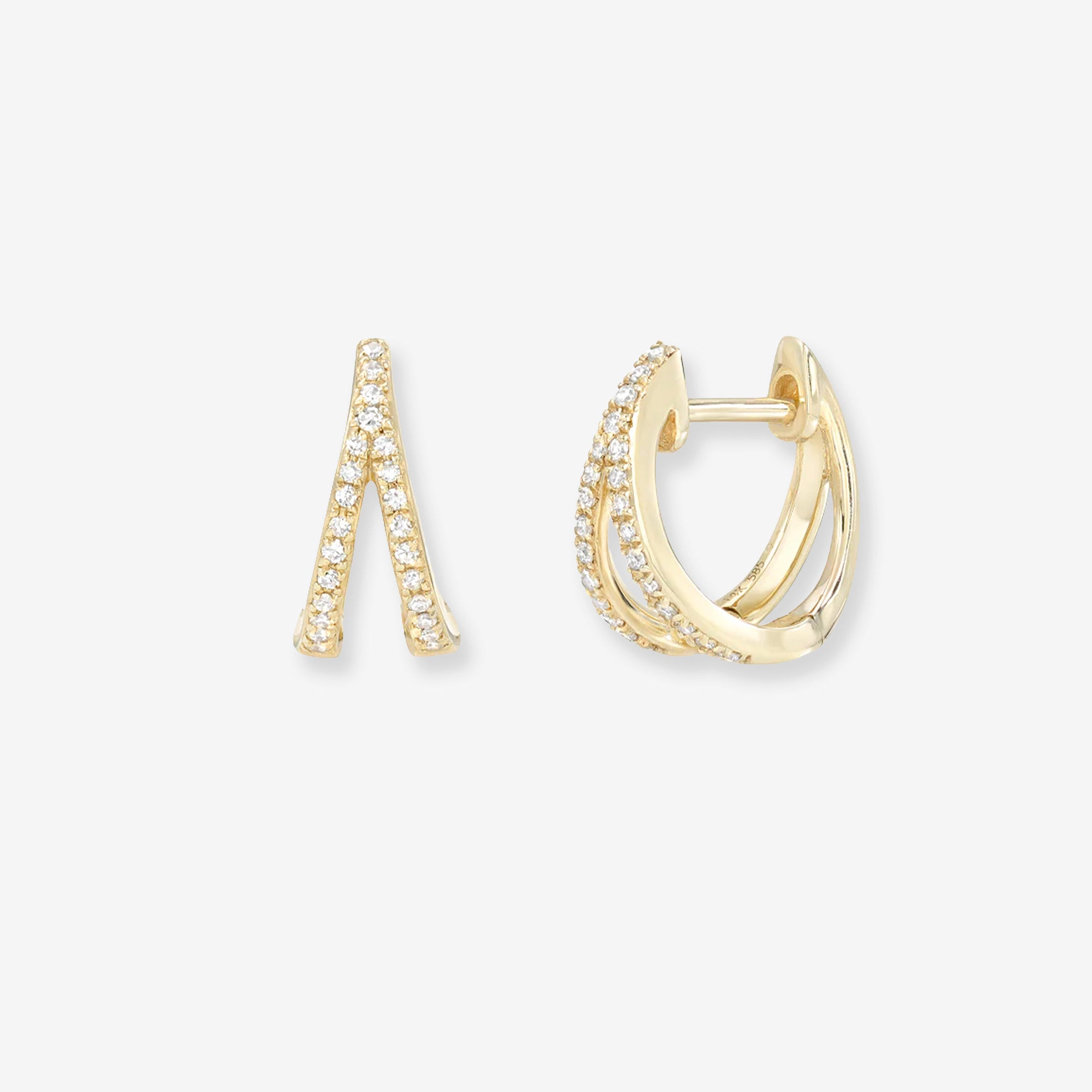 Aretes de aro huggie divididos con diamantes pavé en oro de 14K, foto 1
