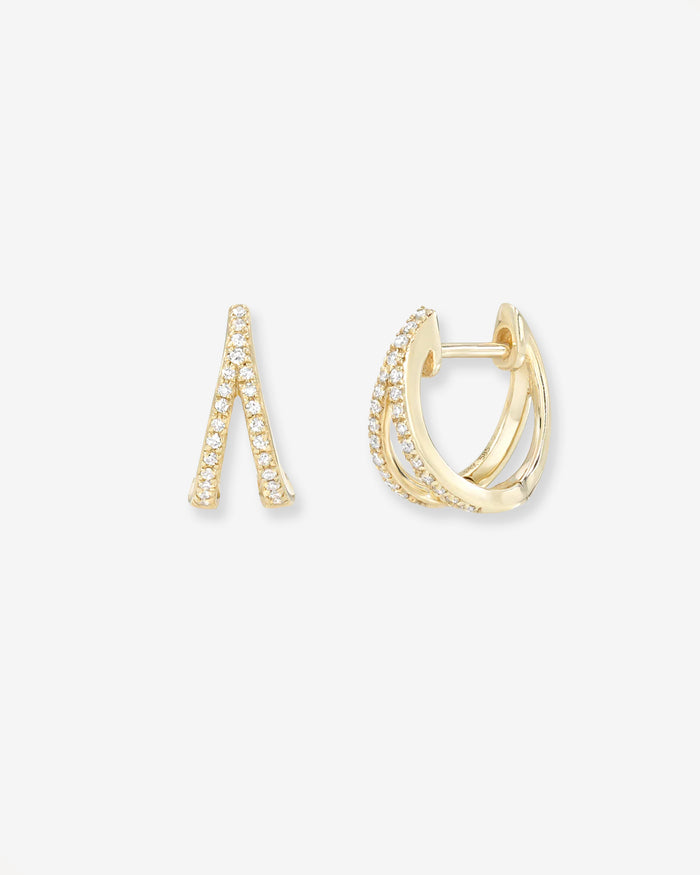 Aretes de aro huggie divididos con diamantes pavé en oro de 14K, foto 1