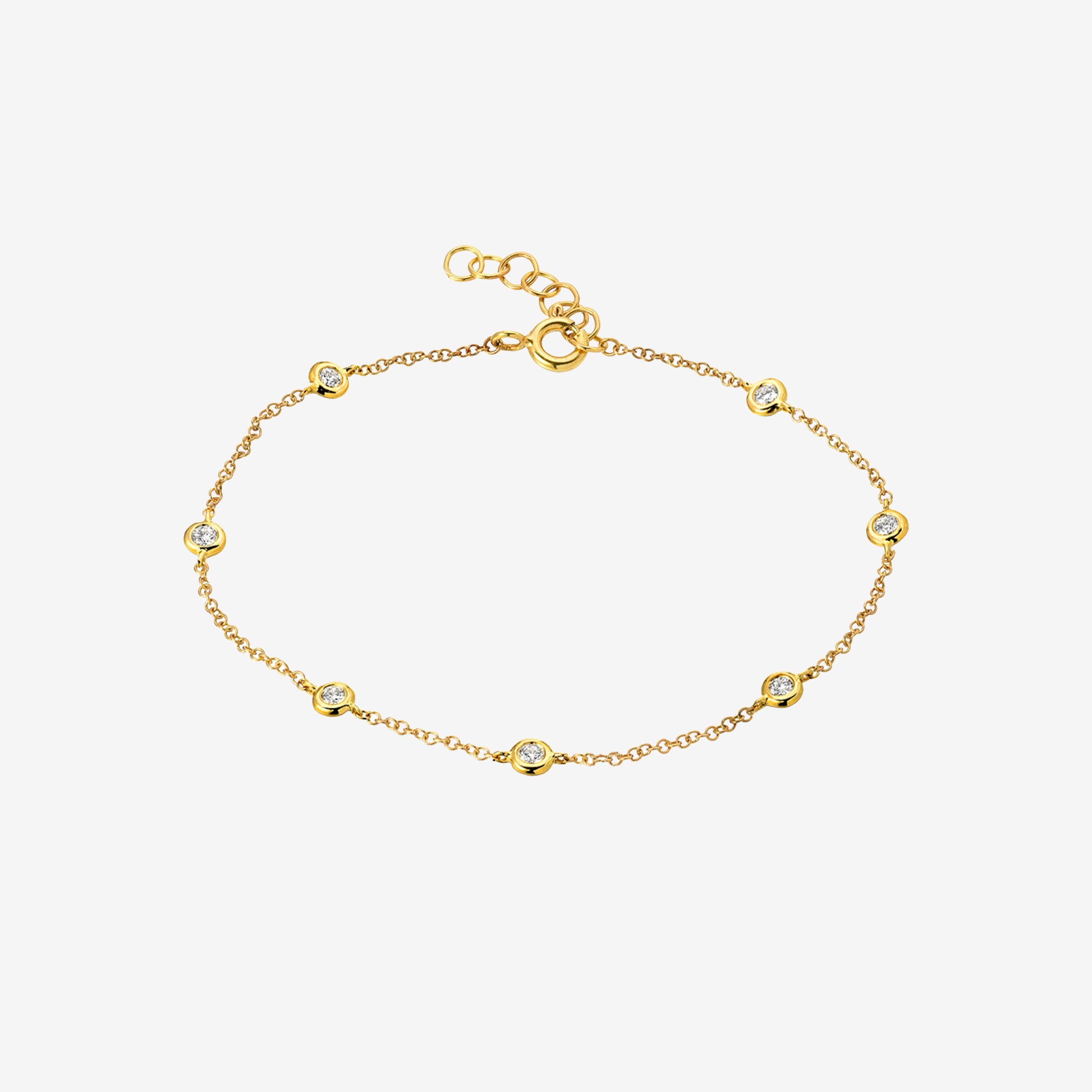 14K Gold Bezel Diamond Station Anklet, photo 1