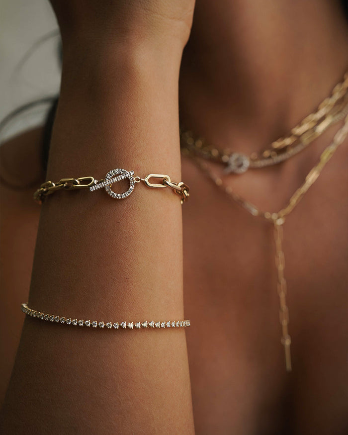 14K Gold Large Open Link Diamond Toggle Bracelet, photo 2