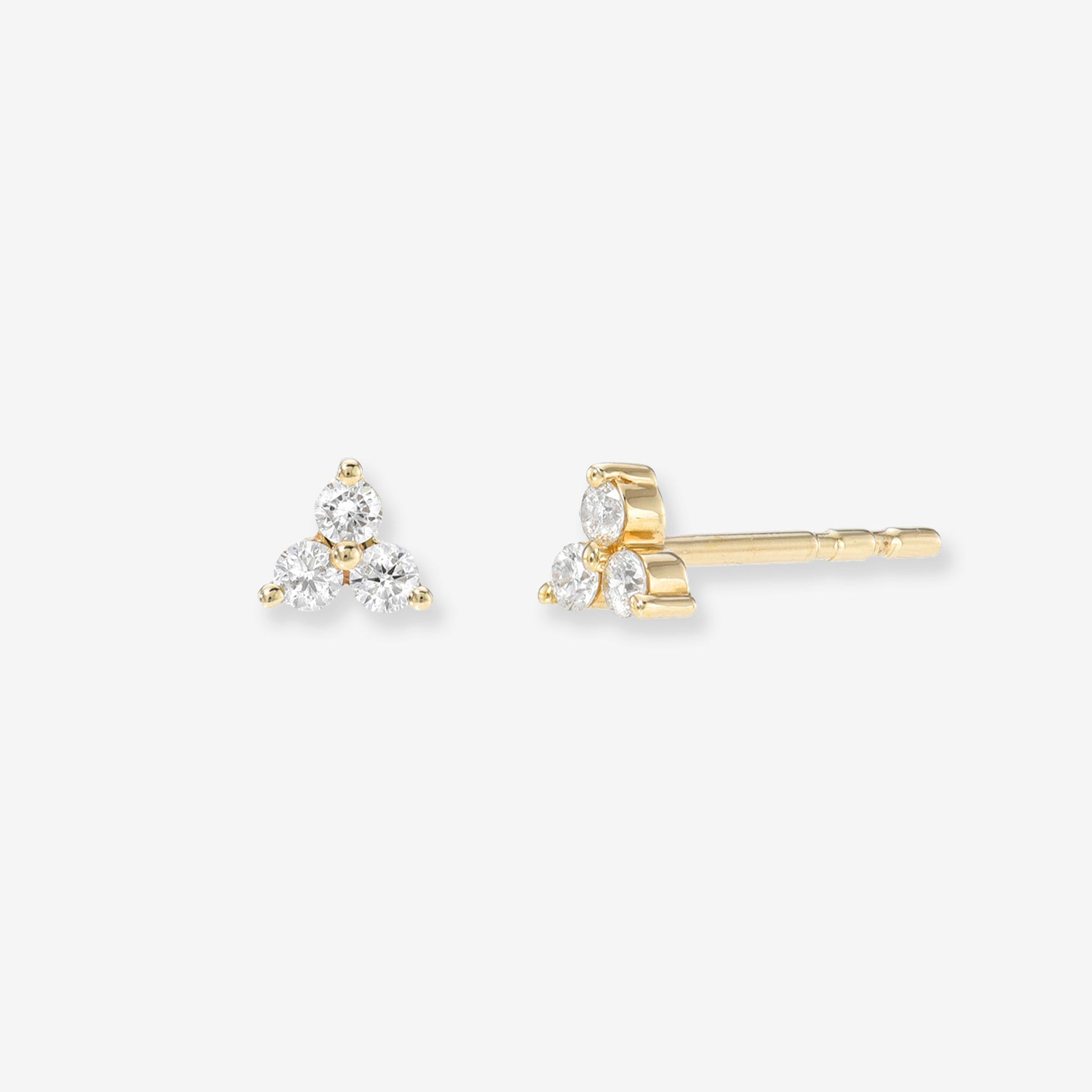 Aretes de botón trío de diamantes en oro de 14K, foto 1