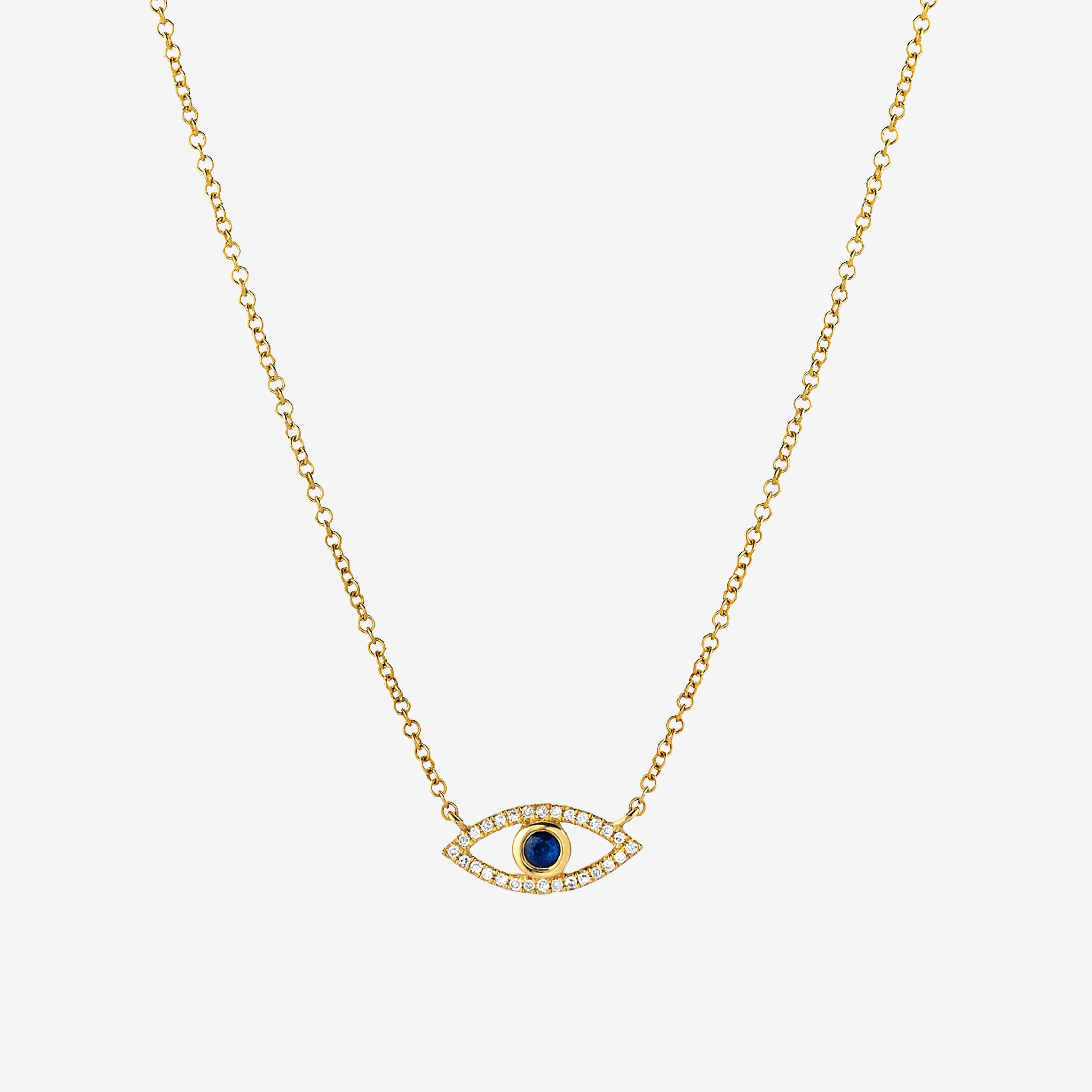 Collar de ojo turco con diamantes y zafiro en oro de 14K, foto 1