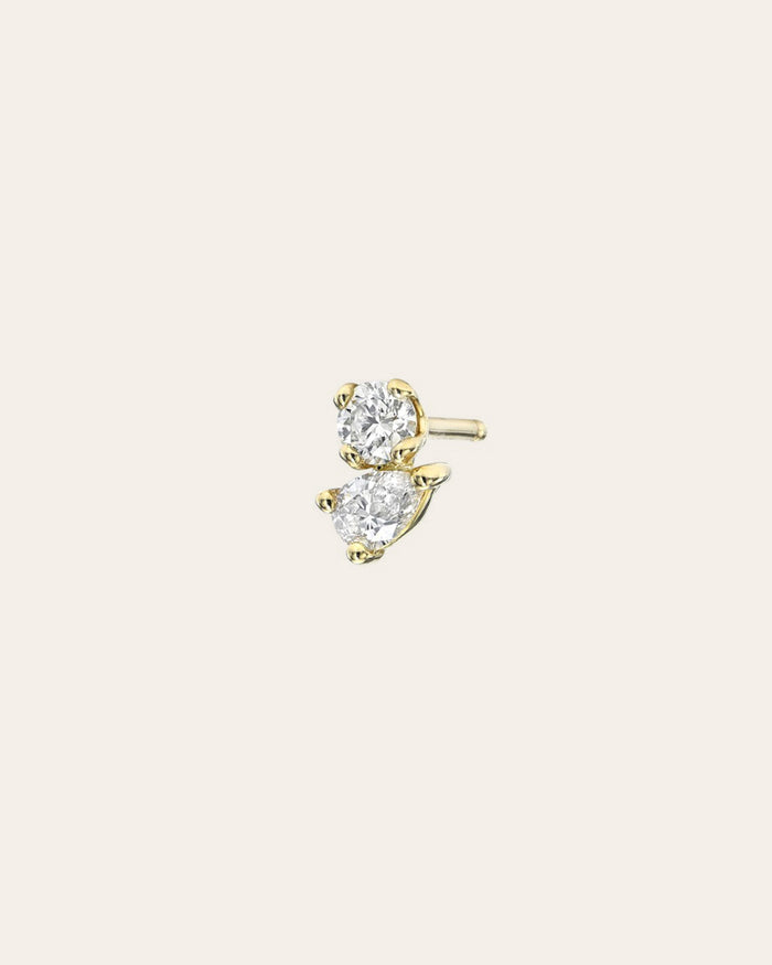 Aretes de botón Toi et Moi de diamantes en oro de 14K, foto 7