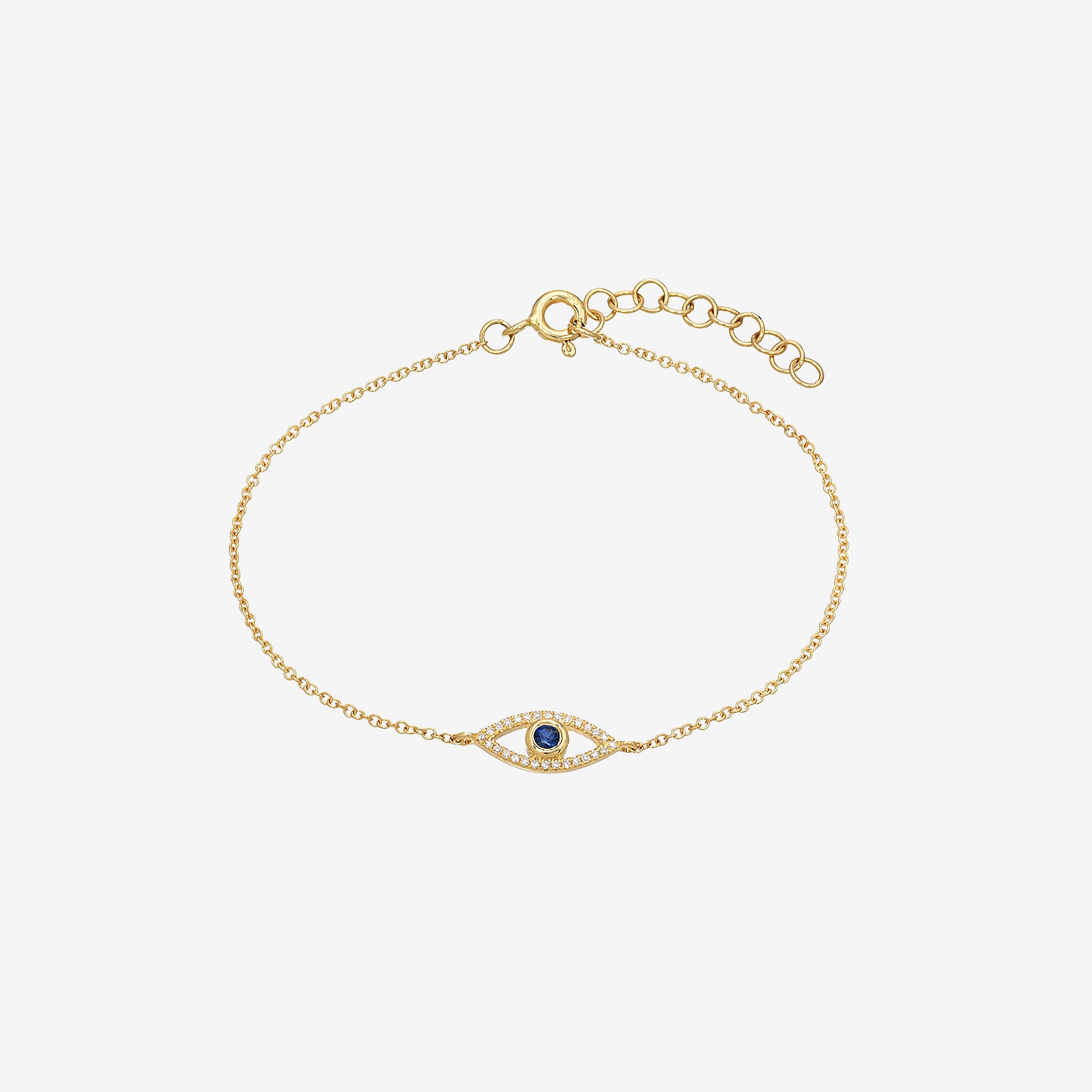 Pulsera con ojo turco de diamantes y zafiro en oro de 14K, foto 1