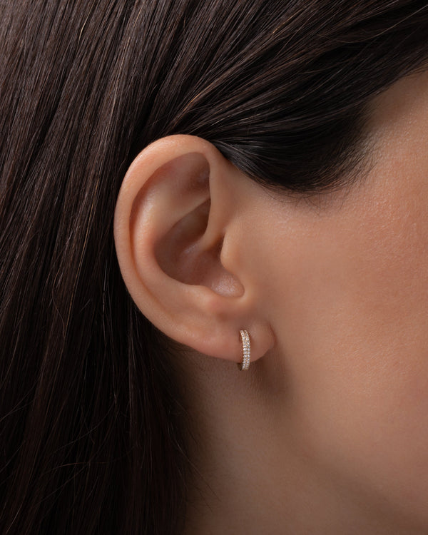 14K Gold Double Diamond Huggie Earrings, photo 2