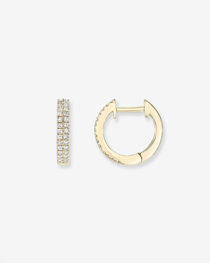 14K Gold Double Diamond Huggie Earrings, photo 1