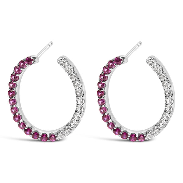 Lab-Created Ruby and White Sapphire Hoop Earrings in Sterling Silver, photo 1