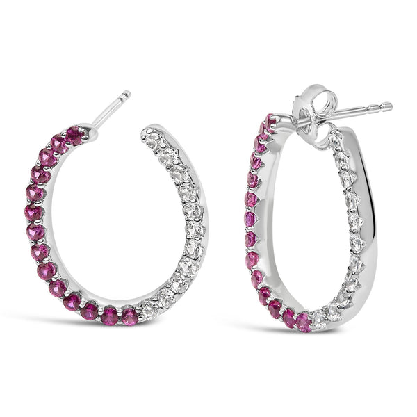Lab-Created Ruby and White Sapphire Hoop Earrings in Sterling Silver, photo 2