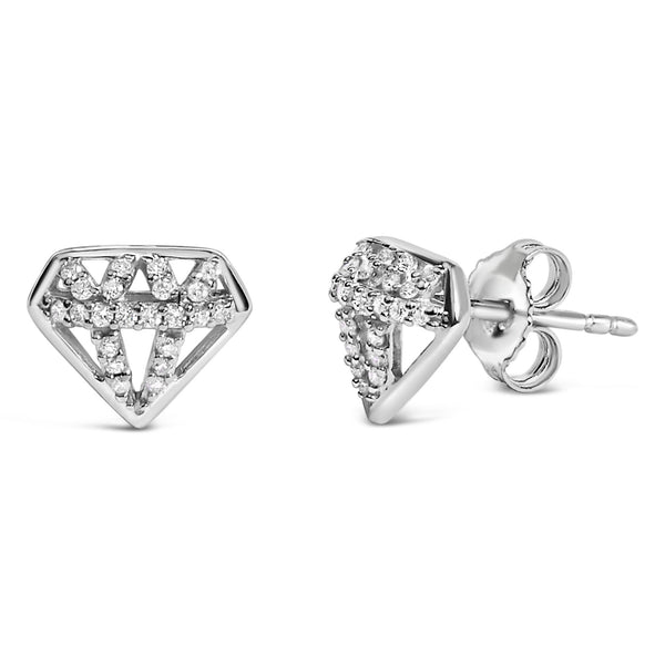 Aretes de botón con motivo de diamantes de 1/6 ct. p.t. en plata de ley, foto 2