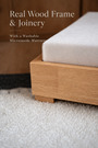 Close-up of the Haven's solid wood frame corner and washable mattress