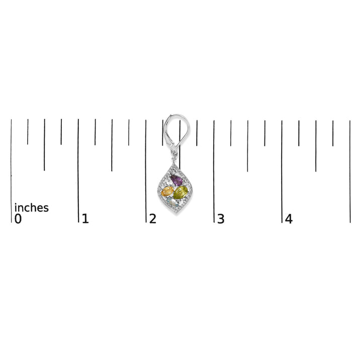 Aretes colgantes de rombo con varias piedras y detalle de diamante en plata de ley, foto 5