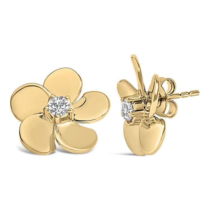 Aretes de botón de pétalos de flor con diamantes cultivados en laboratorio de 1/3 ct. p.t. en oro de 10K, foto 3
