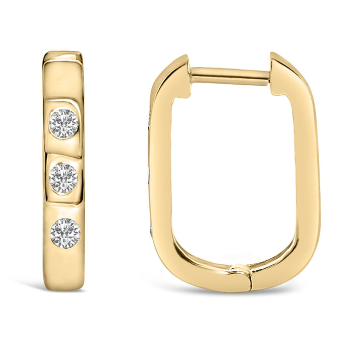 Aretes de aro Huggie ovalados de tres piedras con diamantes cultivados en laboratorio de 1/10 ct. p.t. en oro de 10K, foto 7