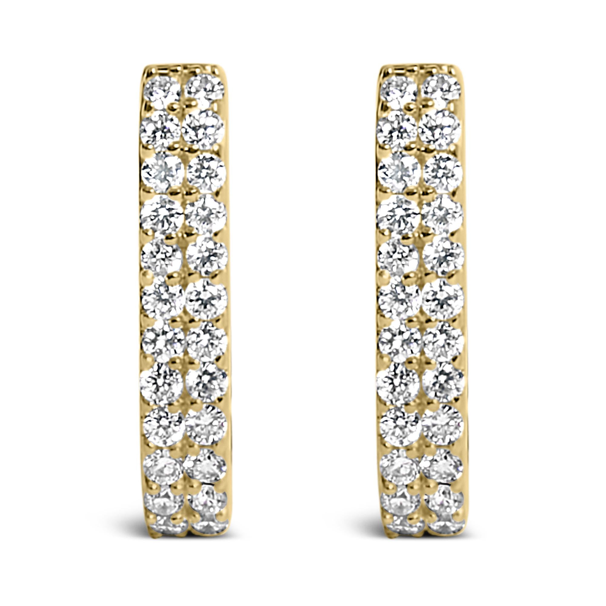 Aretes de aro Huggie de doble hilera con diamantes cultivados en laboratorio de 1/4 ct. p.t. en oro de 10K, foto 1