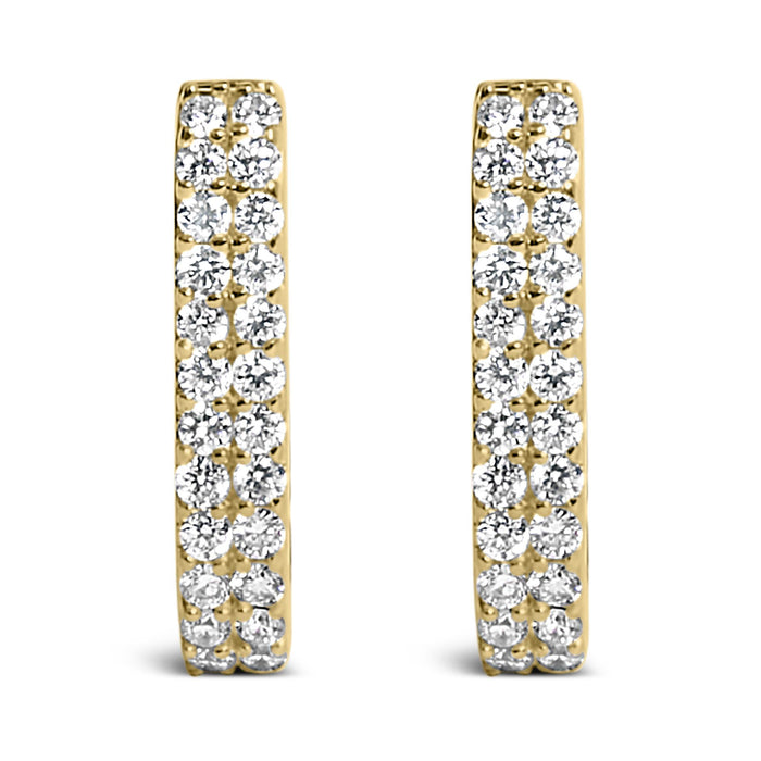 Aretes de aro Huggie de doble hilera con diamantes cultivados en laboratorio de 1/4 ct. p.t. en oro de 10K, foto 1