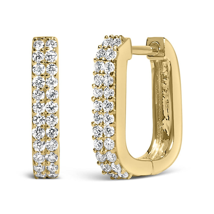 Aretes de aro Huggie de doble hilera con diamantes cultivados en laboratorio de 1/4 ct. p.t. en oro de 10K, foto 3