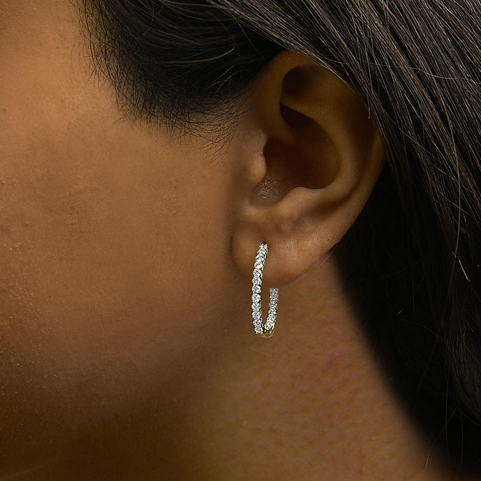 Aretes de aro con diamantes ovalados cultivados en laboratorio de 1 ct. p.t. en oro de 14K, foto 5