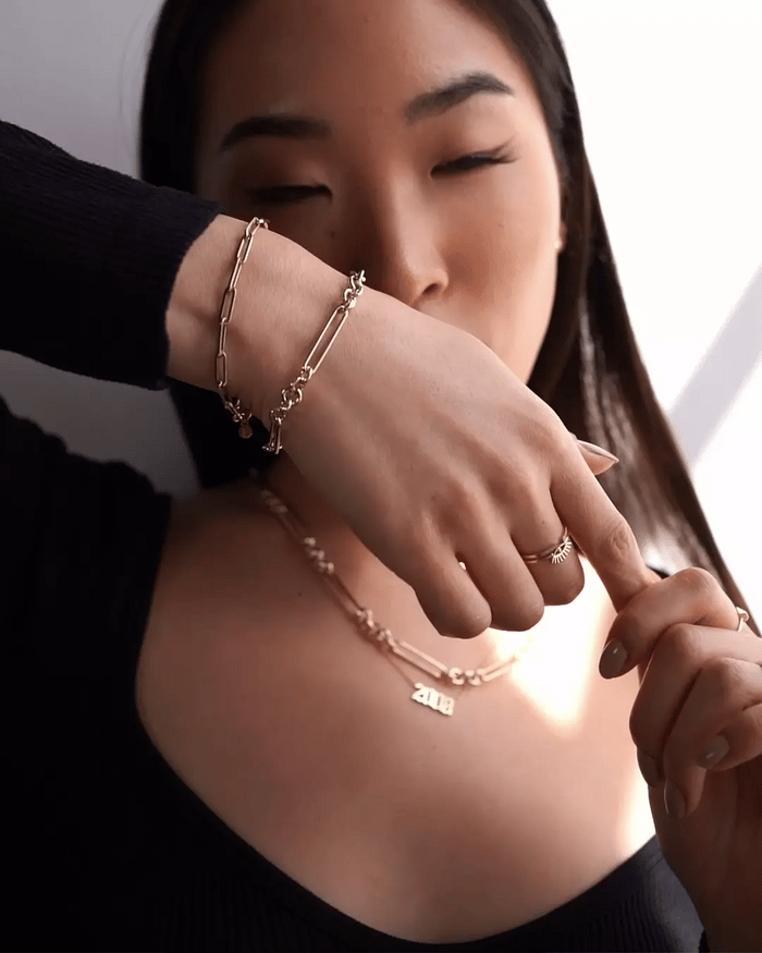 Pulsera de cadena Paper Clip alargada en oro de 14K, foto 5